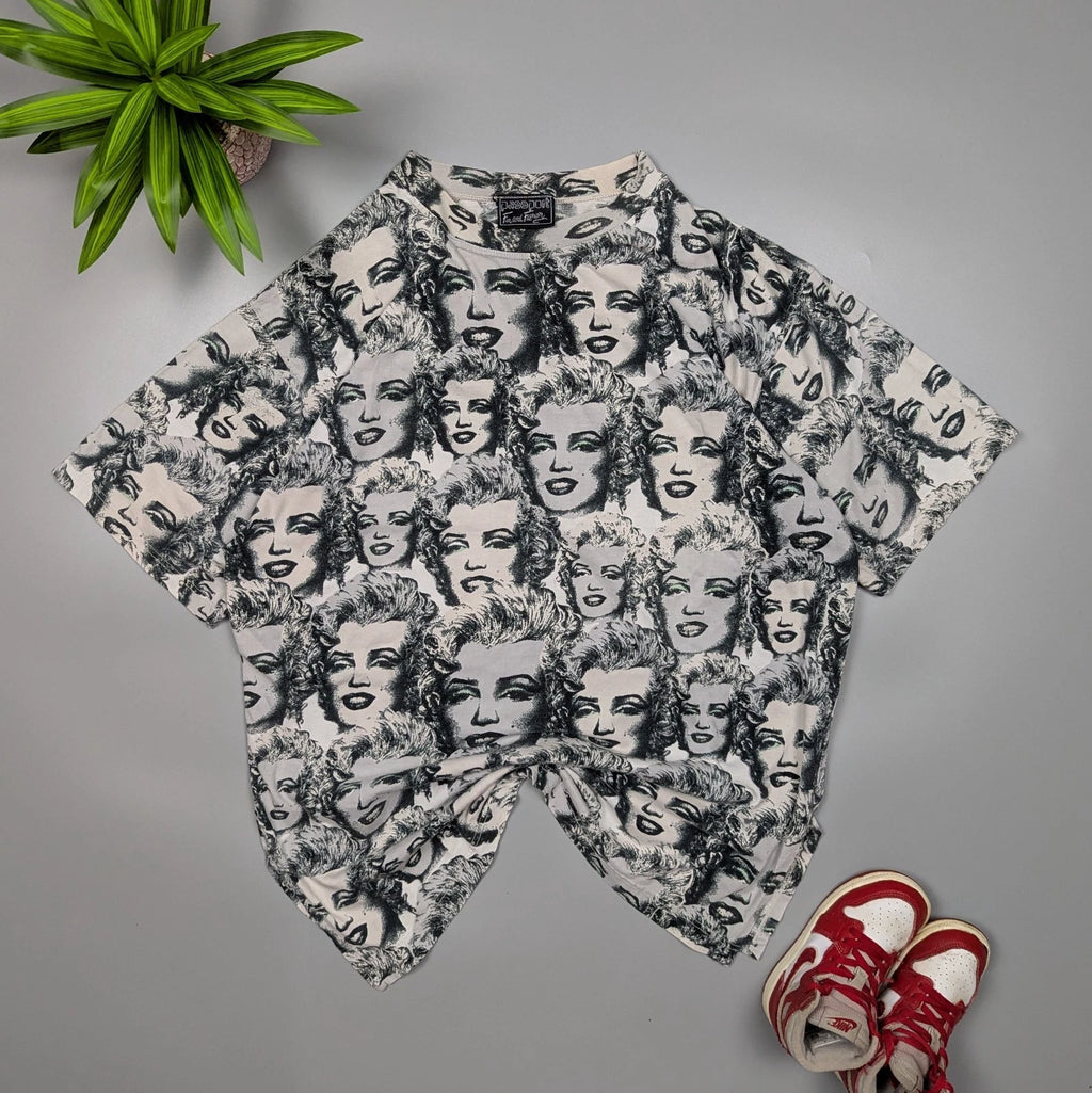 Y2K Vtg Pop Art Graphic Tee Men’s S/M Marilyn Monroe All Over Print Retro Shirt