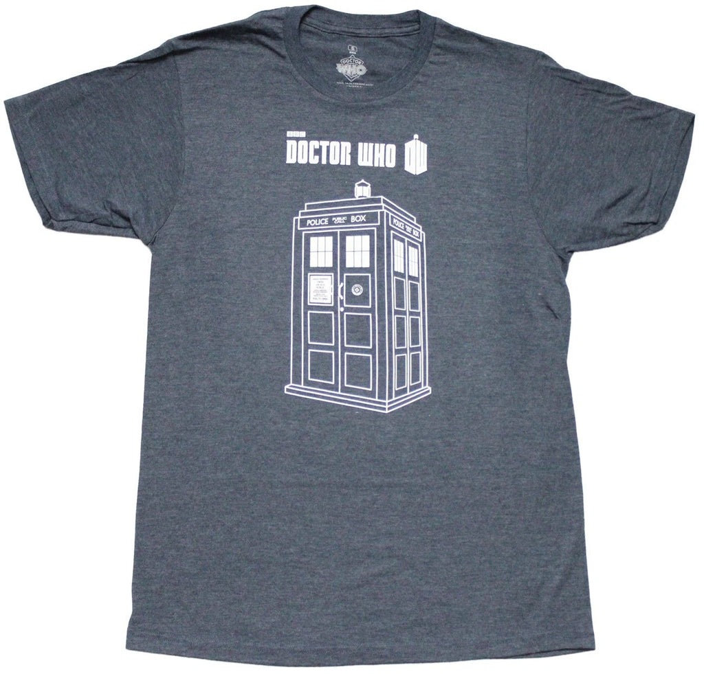 Doctor Who New Adult T-Shirt - Line Drawn Tardis Under Name