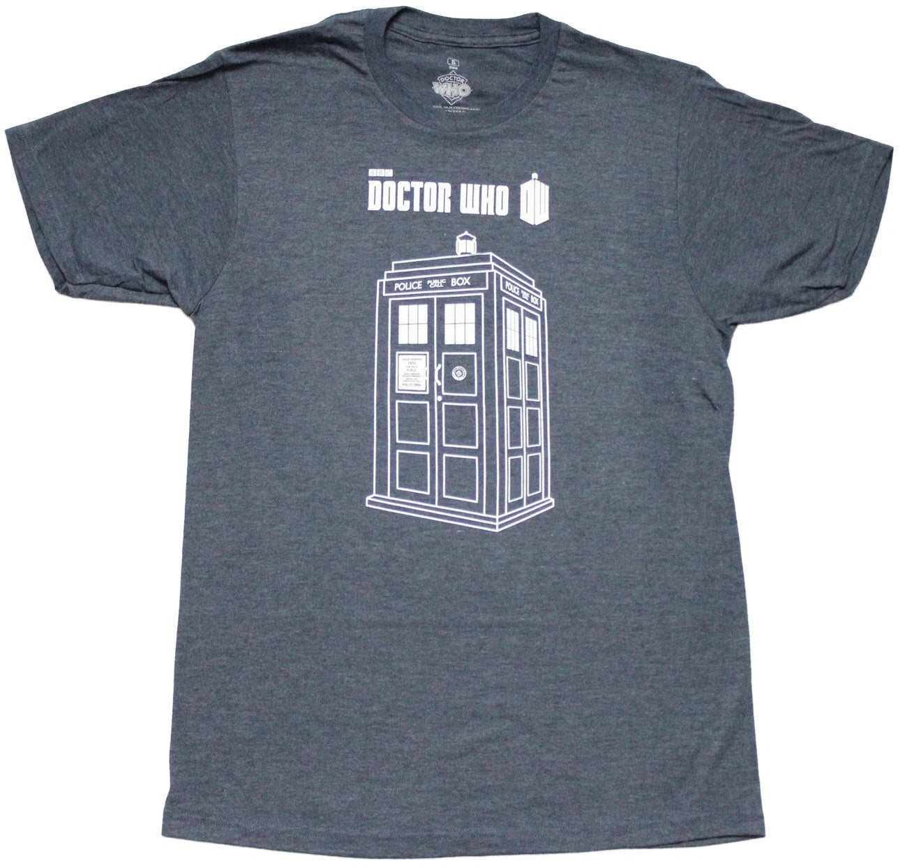 Doctor Who New Adult T-Shirt - Line Drawn Tardis Under Name