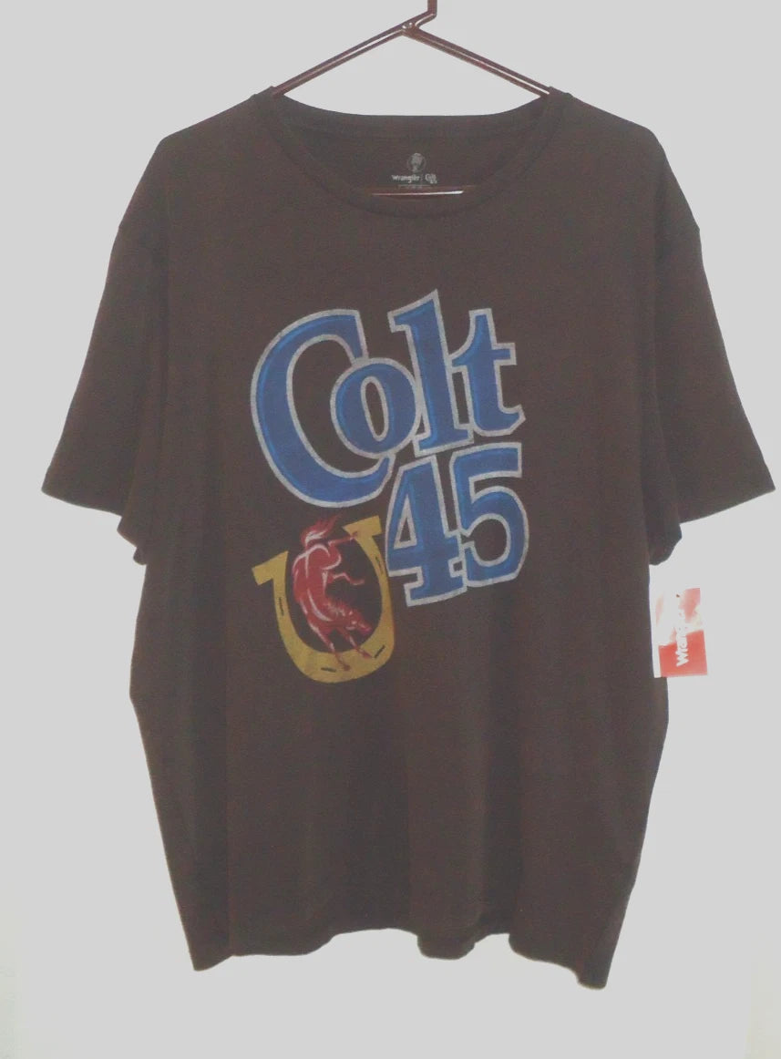 Men's COLT 45 Music Band Logo Graphic T-Shirt by Wrangler Cotton Brown Size XL