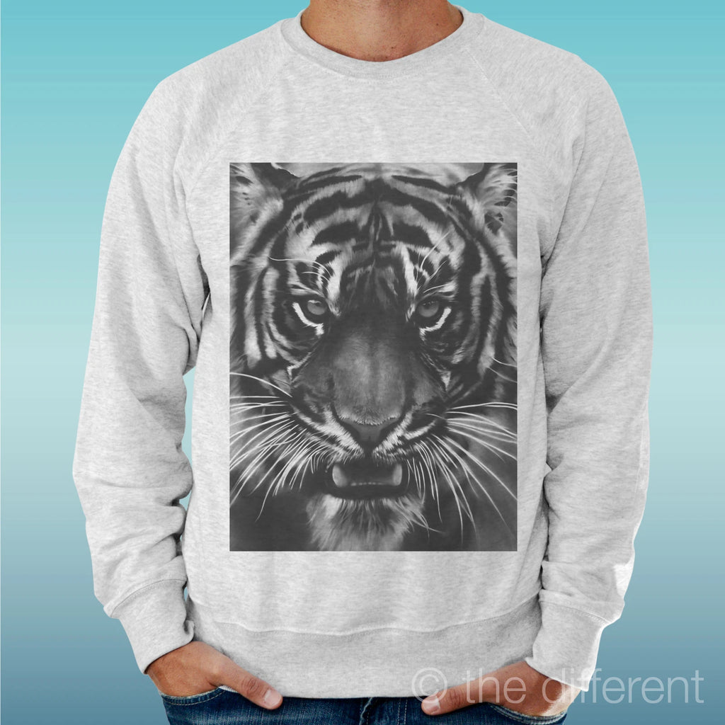 Felpa Man Light Sweater Light Grey " Tiger Draw Design "