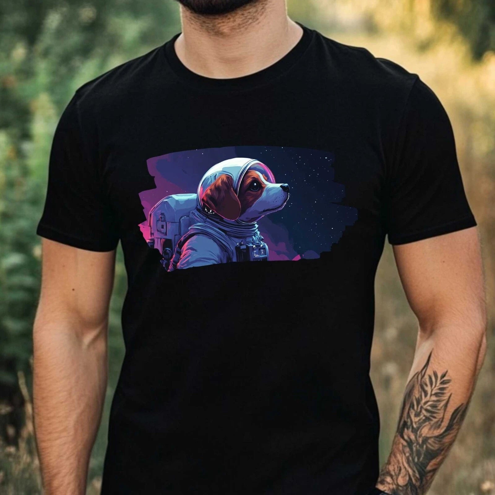 Mens Beagle as Astronaut Print Cotton T-Shirt Size XS to 5XL