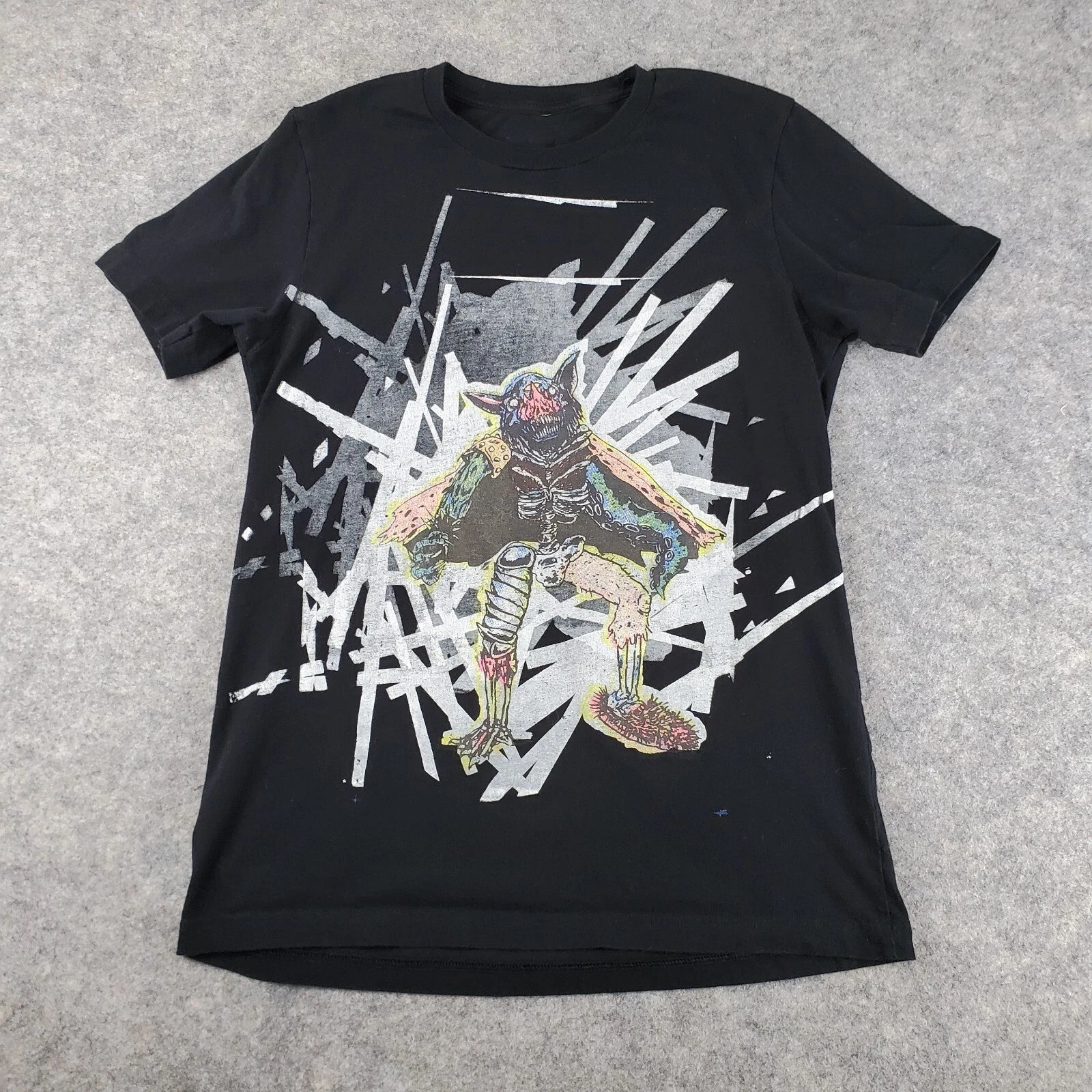 Tom Toye Shirt Mens Small Black Crew Neck Short Sleeve Graphic Horror Stretch