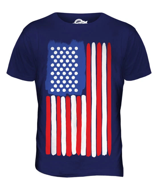 STARS AND STRIPES PAINTED FLAG POP ART MENS FASHION PRINT T-SHIRT TOP USA SWAG