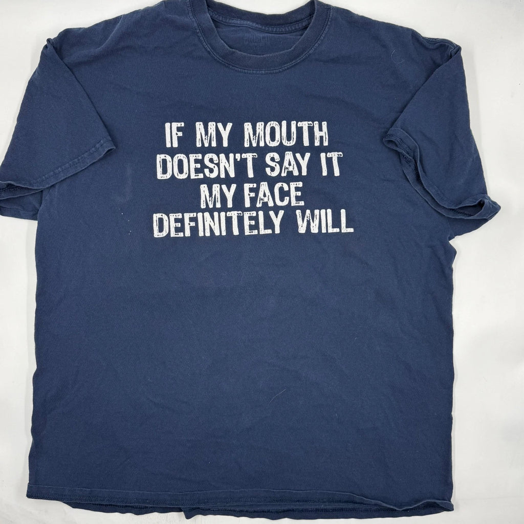 Attitude Quote Tee  Mens Shirt L Navy Cotton Crewneck Regular Fit Short Sleeves