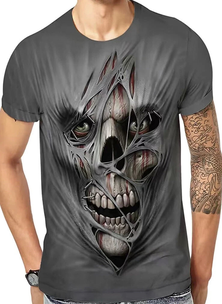Men's Skull Print 3D T-Shirt Casual Street Style Tee Size 3XL (46-48) New