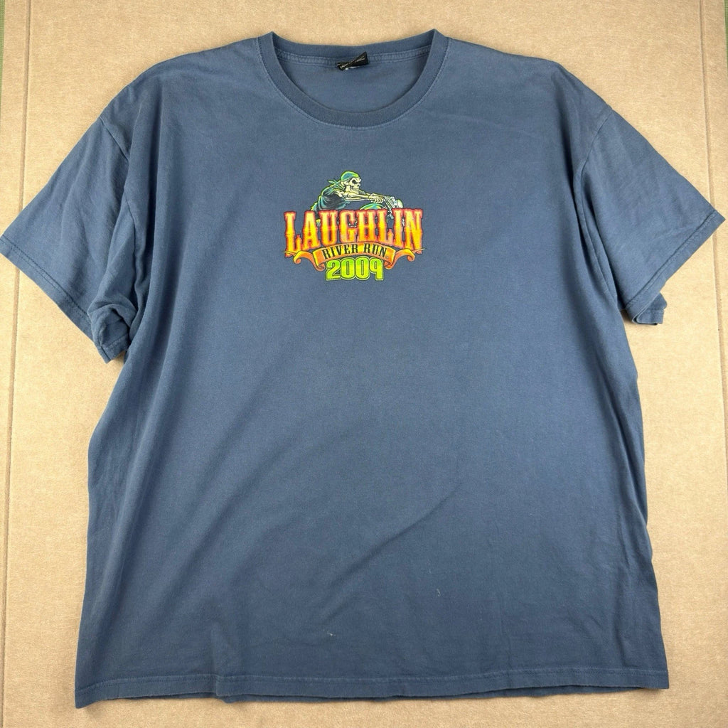 Y2K Laughlin River Run T-Shirt Men’s 3XL Blue Motorcycle Graphic Made in USA