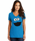Cookie Monster Face V-Neck Junior Women's T-Shirt