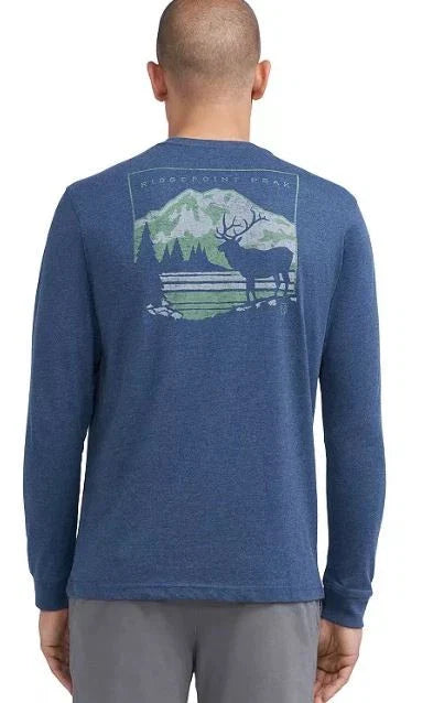 IZOD  Men's Saltwater Long Sleeve Graphic Tee, Sargasso Sea, Medium