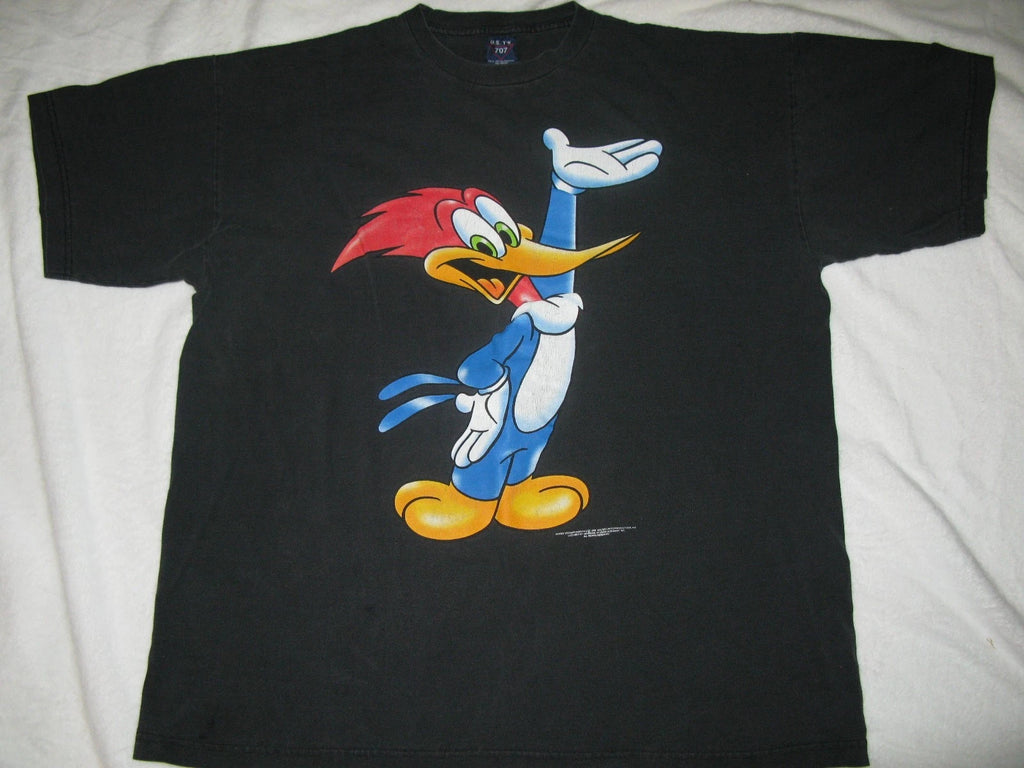 1998  Woodpecker Tee -- WOODY w/ Hand Up Black  X-L  U.S. T's 707 Walter Lantz