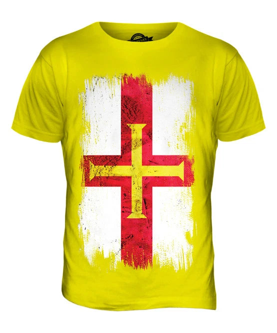GUERNSEY GRUNGE FLAG MENS T SHIRT TEE SHIRT XS S M L XL 2XL 3XL 4XL 5XL