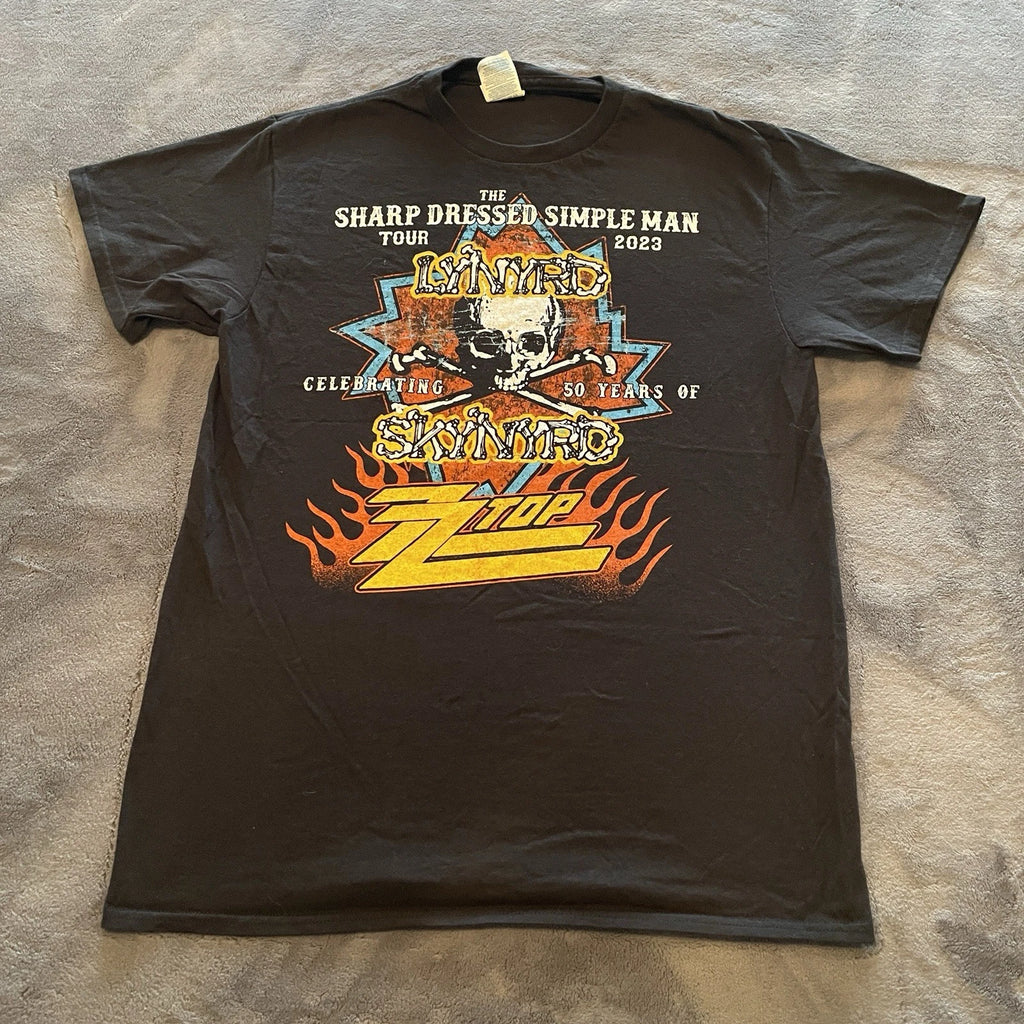 Lynyrd Skynyrd ZZ Top T-Shirt Mens Medium Sharp Dressed Simple Man Tour 2023 USA