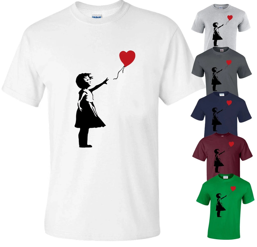BANKSY GIRL WITH HEART BALLOON T-SHIRT Balloons Graffiti Gift Xmas Love Top Tee