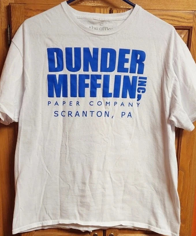 THE OFFICE DUNDER MIFFLIN Paper Company T Shirt Men's L Large White Short Sleeve
