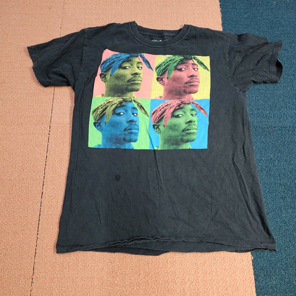 Damaged* TUPAC Warhol Pop Art Graphic print T-SHIRT Medium 2pac Black U0a