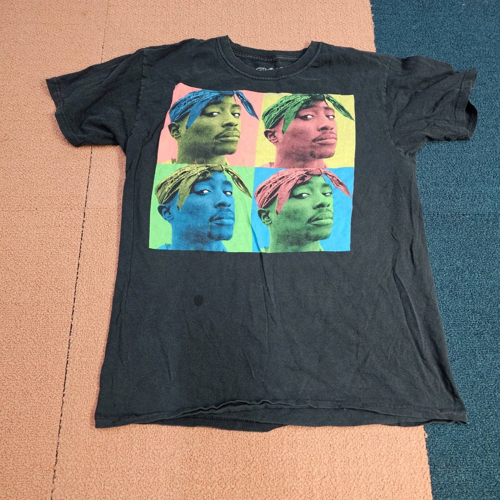 Damaged* TUPAC Warhol Pop Art Graphic print T-SHIRT Medium 2pac Black U0a
