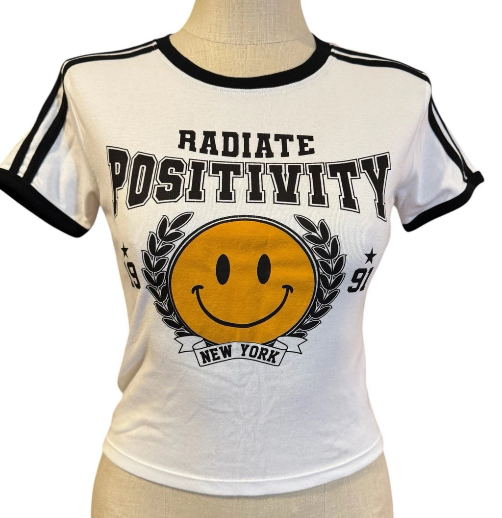 Love Peace & Lazy Days Jr's T-shirt-M White And Black Radiate Positivity