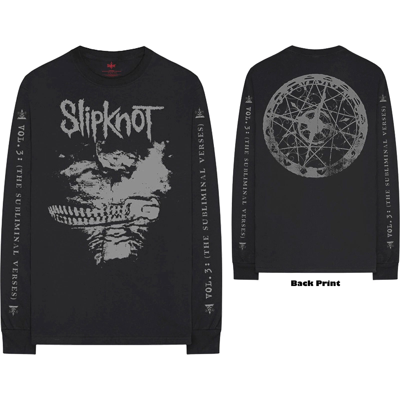 Slipknot Unisex Long Sleeve T-Shirt: Subliminal Verses (Back & Sleeve Print)