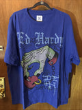 Ed Hardy T-Shirt Rhinestones Mens Size XL Blue Heart Hand Graphic Tattoo Y2K NWT