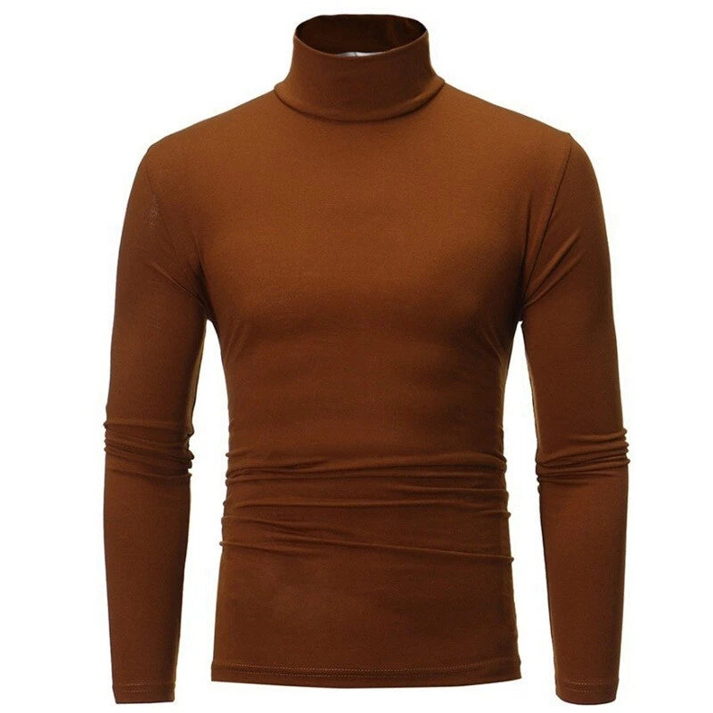 Men Tops Sleeve Long Solid Male  T Shirts Color Turtleneck Fashion M-3XL
