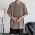 Mens Casual Summer Short Sleeve Hollow Out Loose Fit T Shirt Black Grey