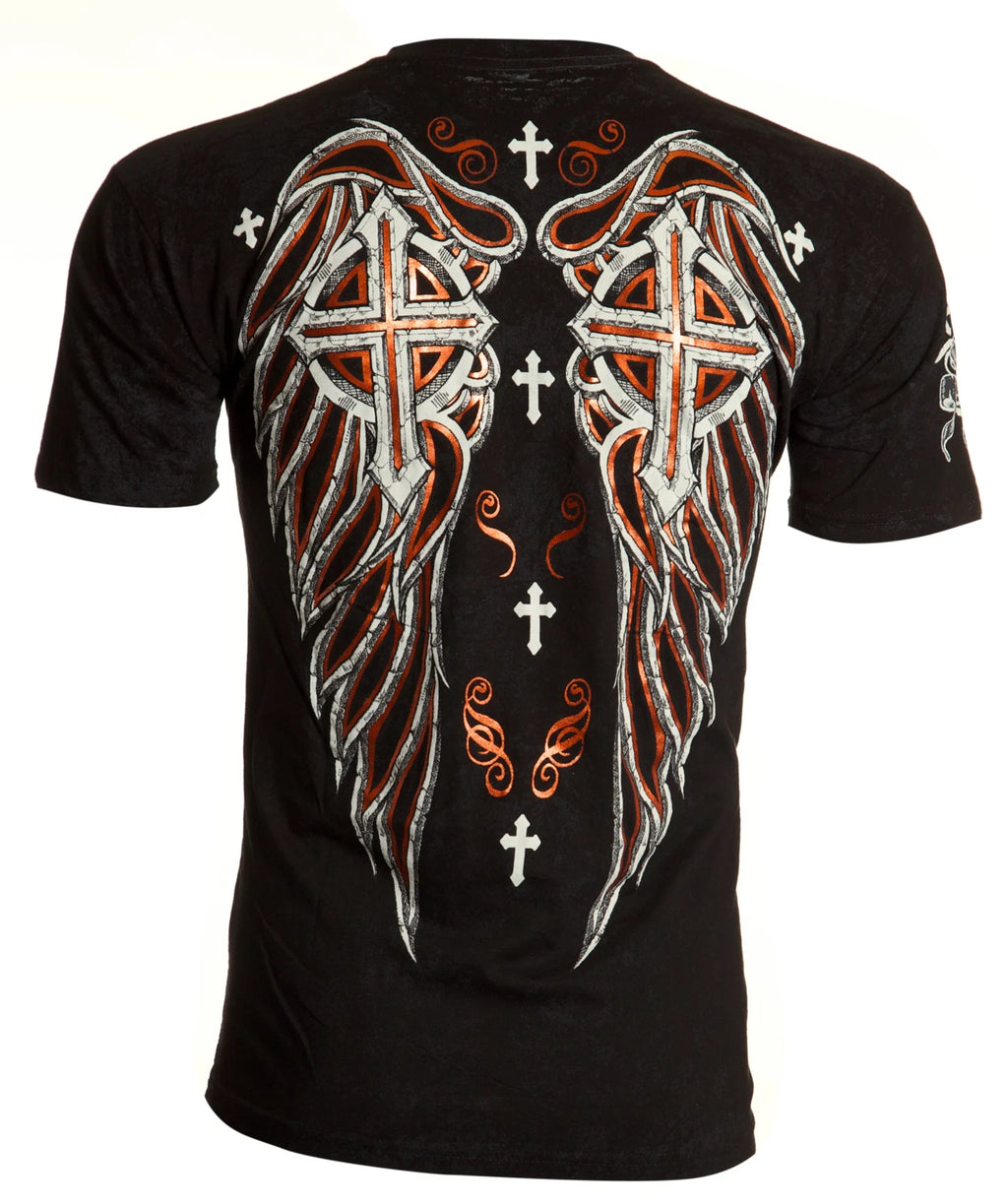 Archaic by Affliction Men's T-Shirt Faith Regained Wings Cross Biker