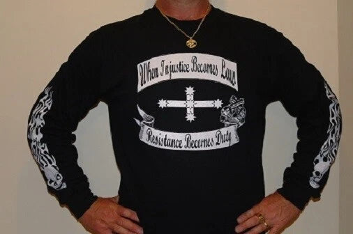 EUREKA FLAG T SHIRT BIKER "WHEN INJUSTICE BECOMES LAW" LONG SLEVE BLACK  NO VLAD