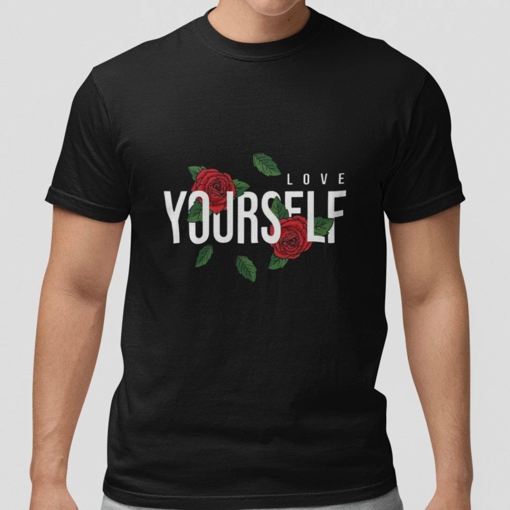 Love Yourself Rose Graphic Tee Vintage Floral Aesthetic Shirt Positive Quote Top
