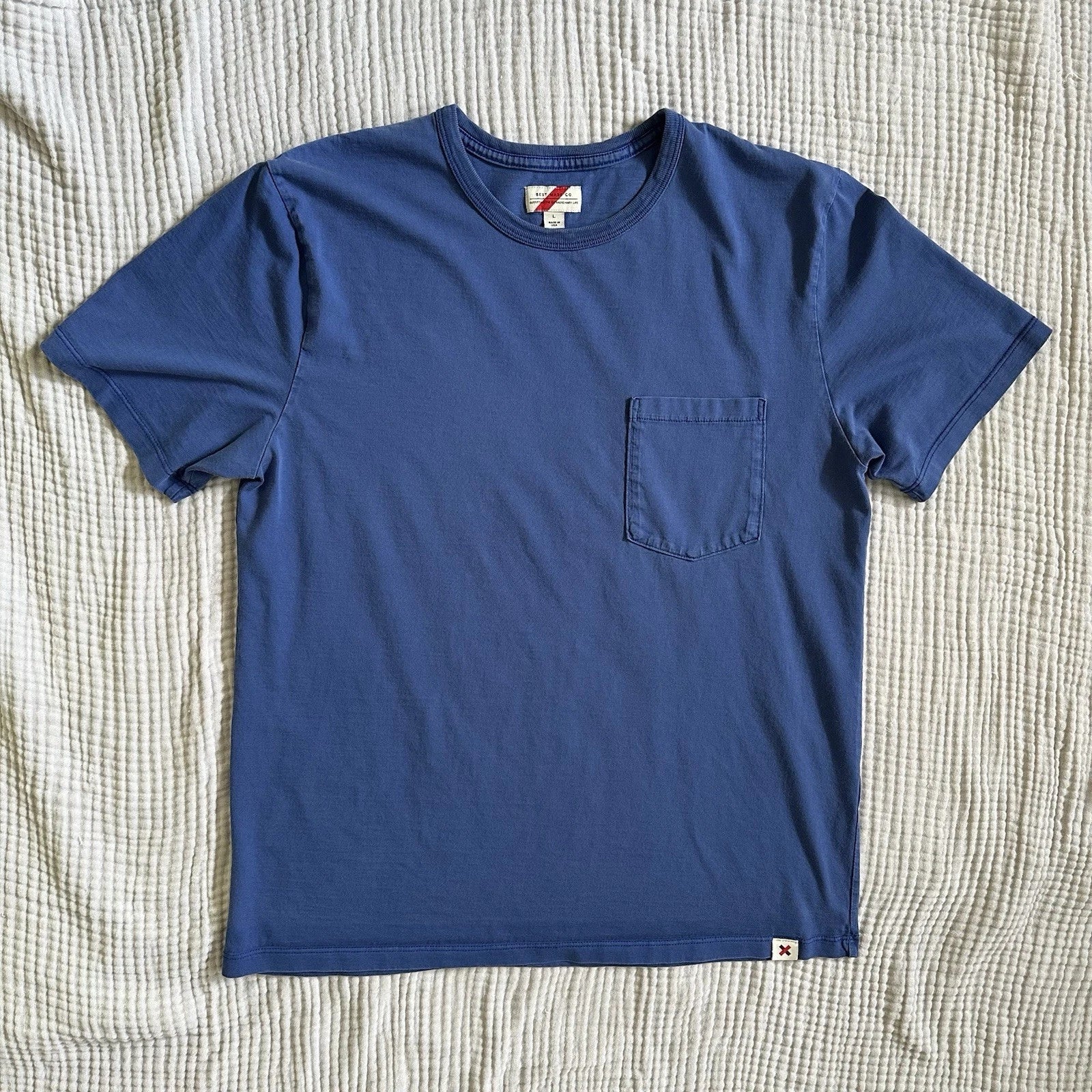 Best Made Co T-Shirt Blue Supima Cotton Short Sleeve Pocket Tee USA Classic L