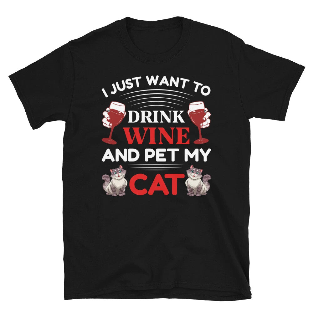 Wine & My Cat Cute Cat Funny Animal Kitty Cats T-Shirt