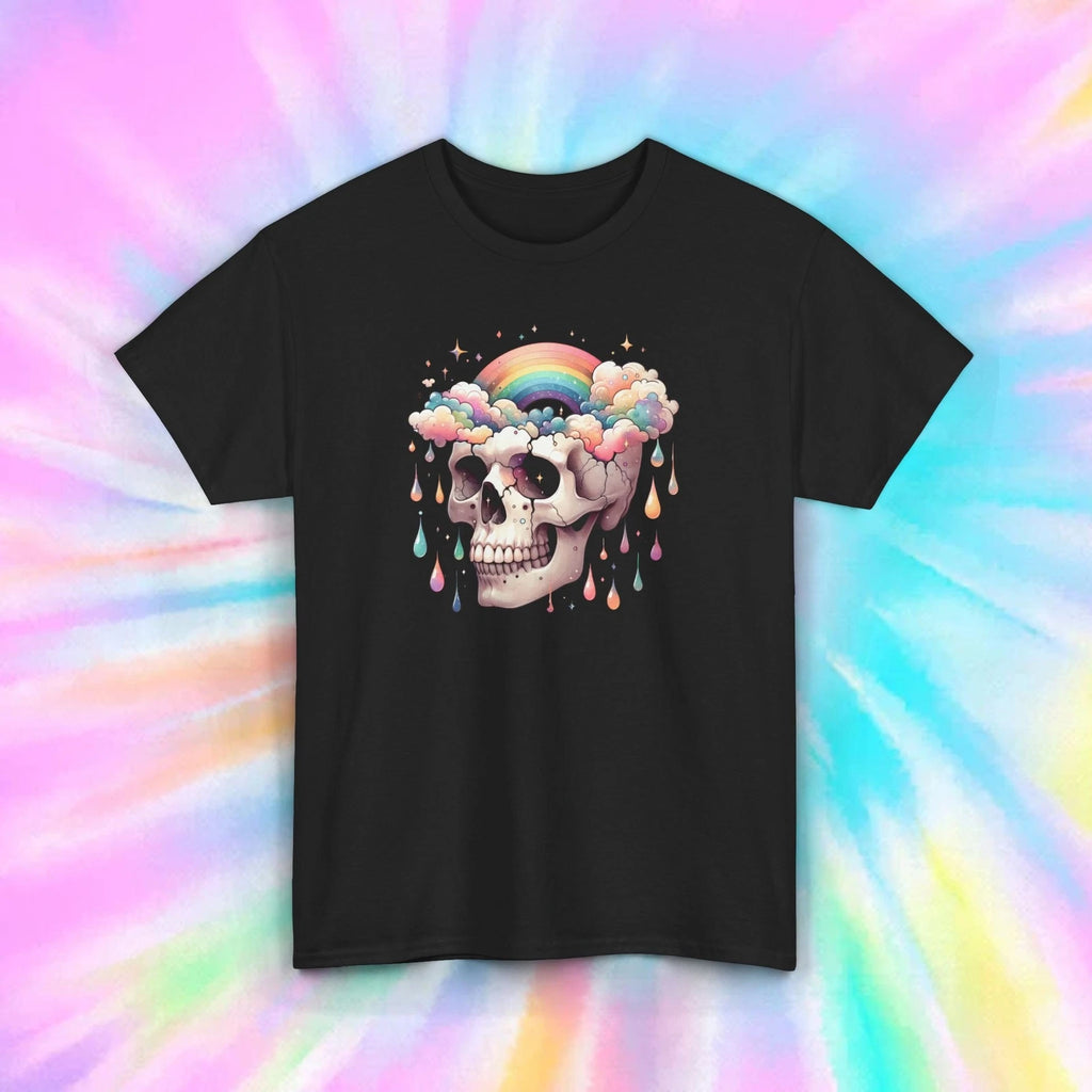 Skull Rainbow Cloud Raindrops Aesthetic Dark Humor Graphic T-Shirt S-5XL