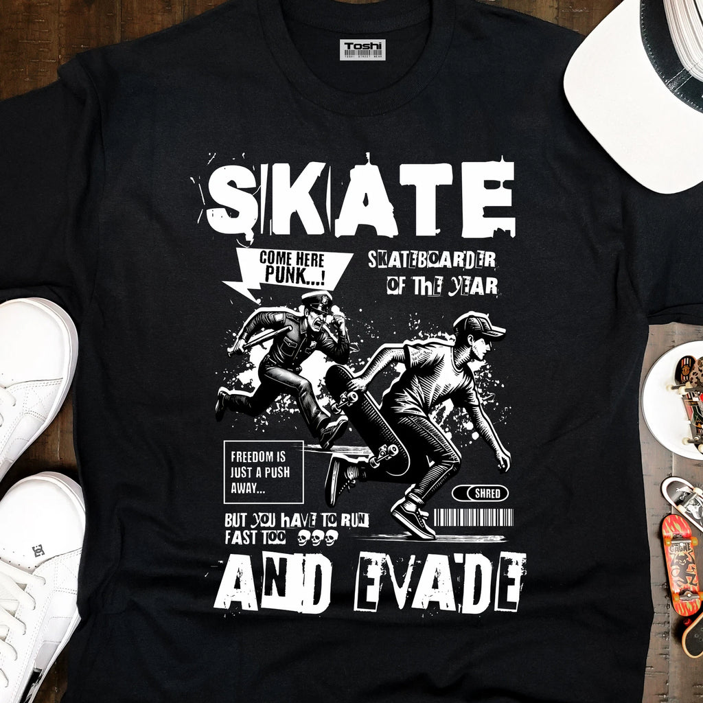 Skate and Evade Skater Graphic Tee - Adult Unisex Skateboarding T-Shirt