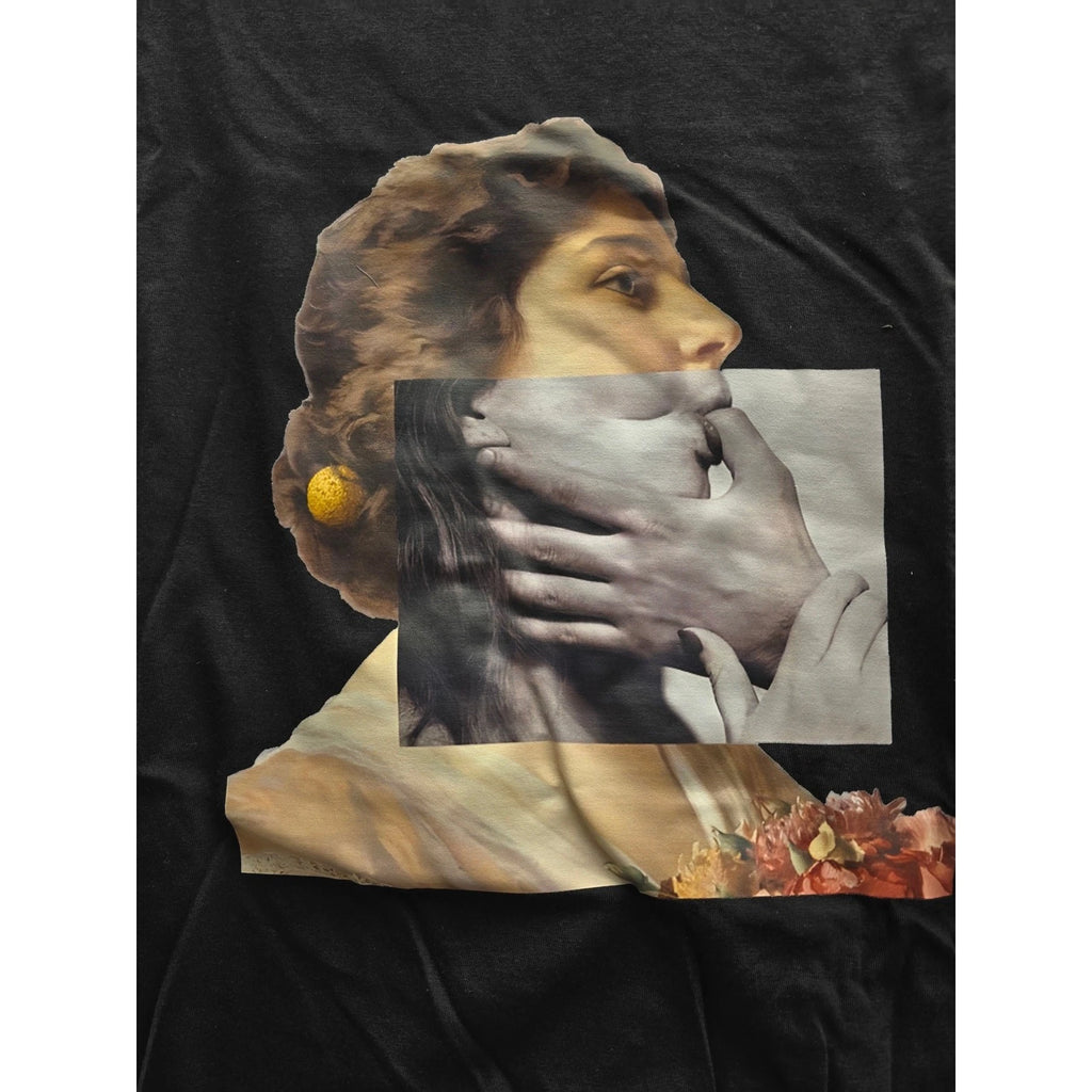 Artist-Signed Black Cotton T-Shirt Medium – Artistic Dual-Image Portrait NWOT