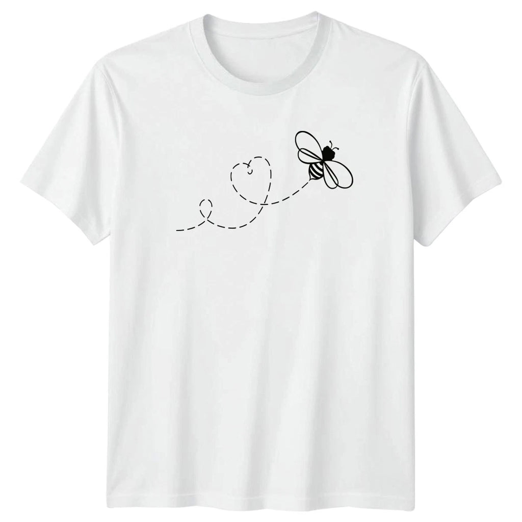Cute Bee Flying Heart Line Womens T-Shirt Pollinator Nature