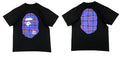 A Bathing Ape Logo Check Big Ape Head Graphic Tee Black Blue  T-S shirt
