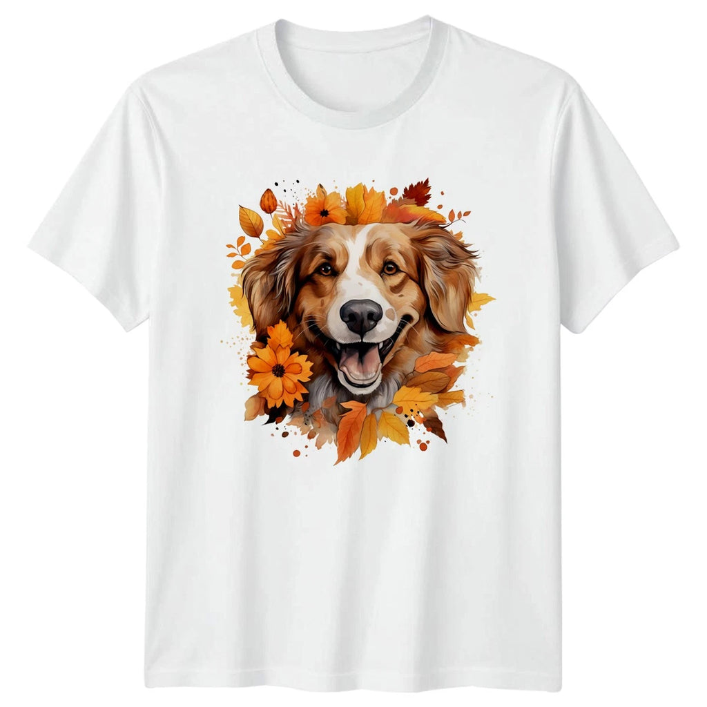 Cute Fall Dog Watercolor T-Shirt Autumn Leaves Dogs Gift For Him And Her