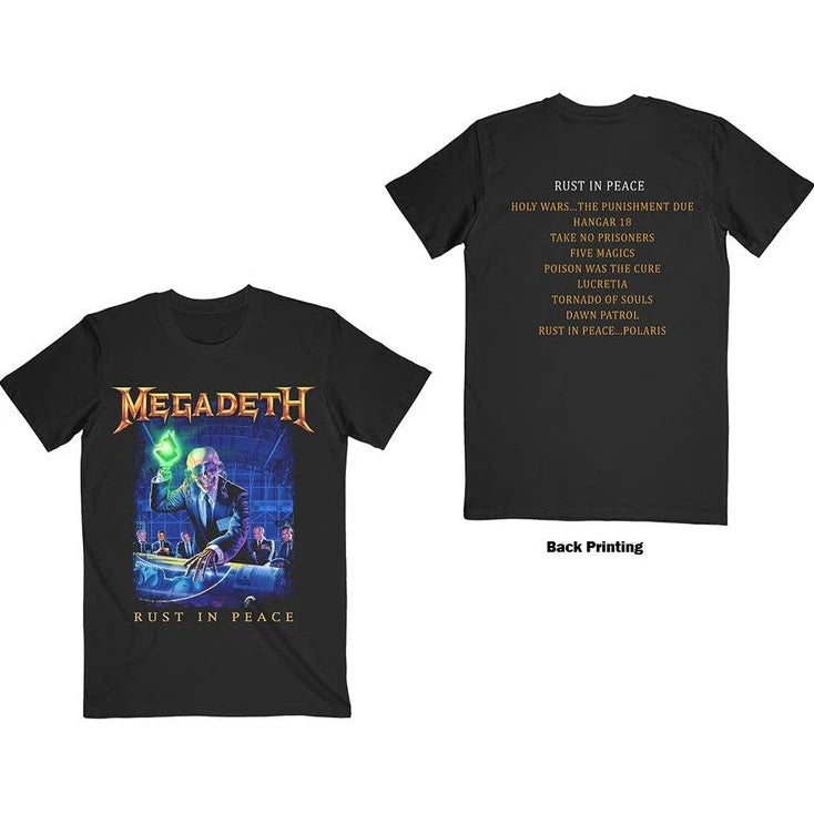 Megadeth Rust in Peace Vintage Thrash Metal Album Art T-Shirt with Back Tracklis