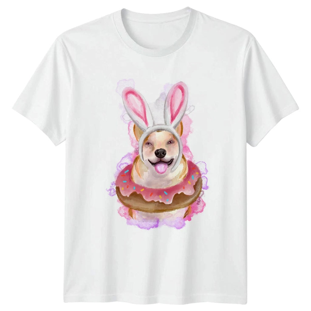 Cute Dog Donut Bunny Ears T-Shirt Kawaii Dessert Dog Lover Easter Gift