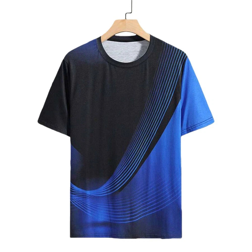 Mens Stylish Loose Fit Technology Print Short Sleeve T Shirt for Daily Life