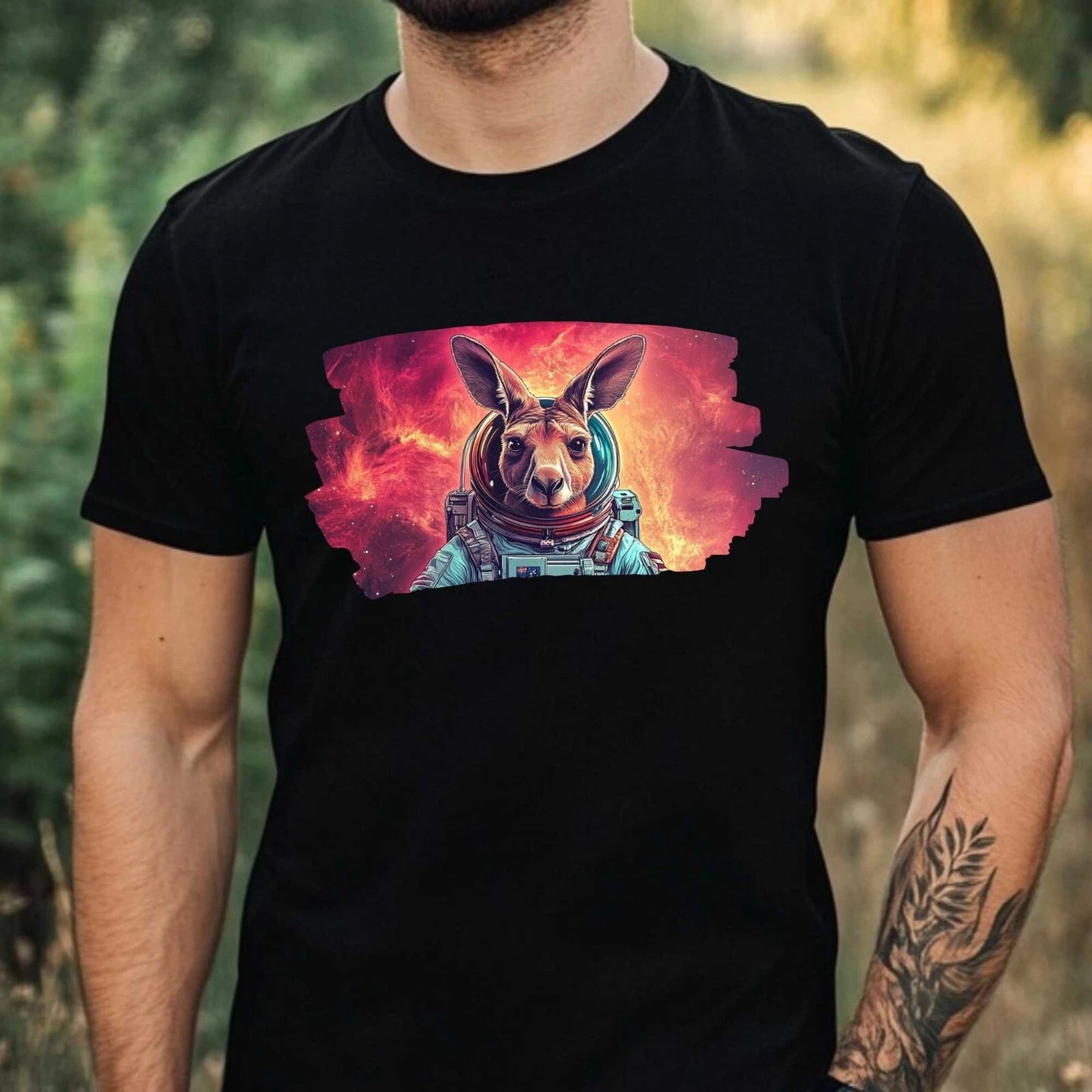 Mens Kangaroo Astronaut Print Cotton T-Shirt Size XS to 5XL