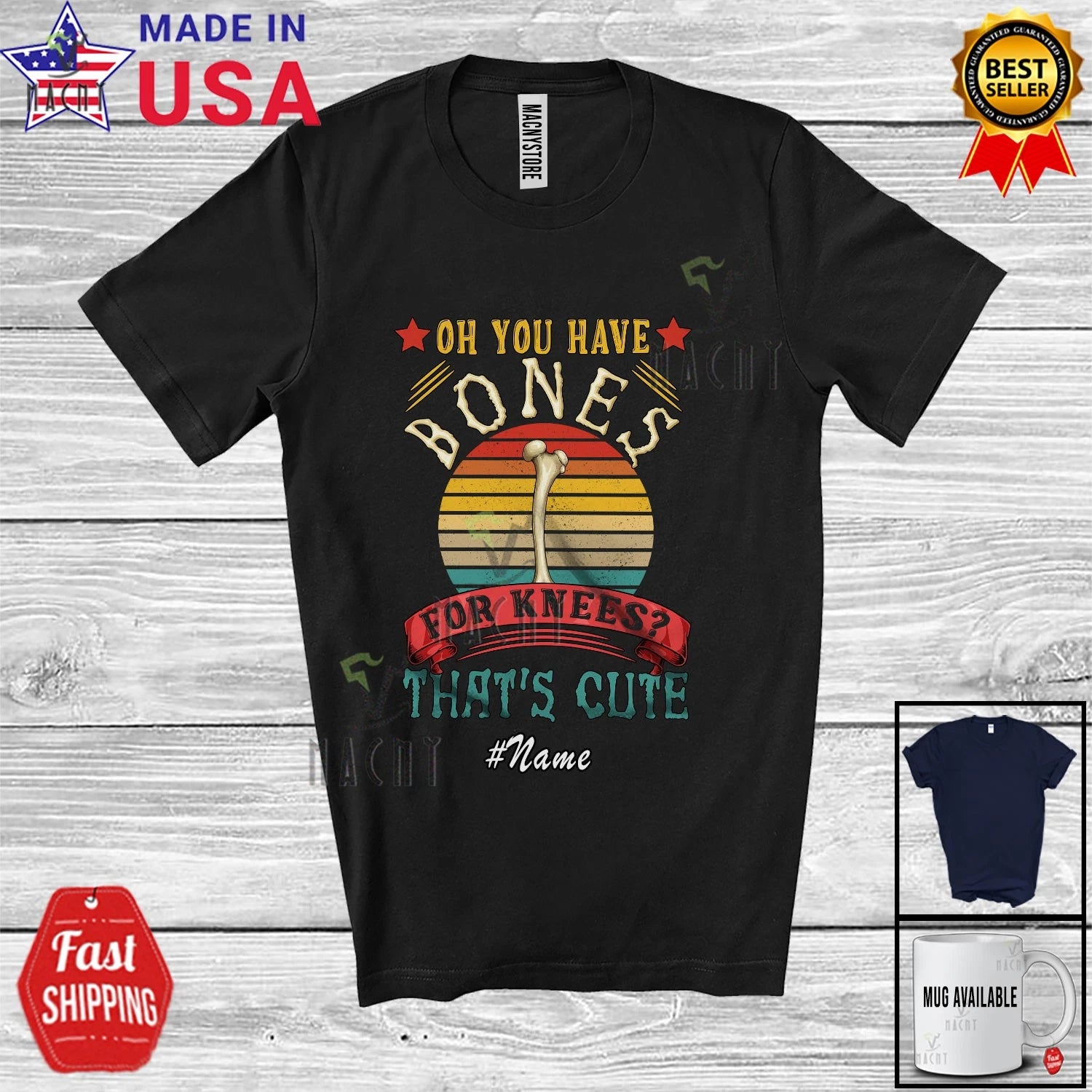 Custom Name Retro Have Bones For Knees; Knee Replacement Surgery Recovery Shirt