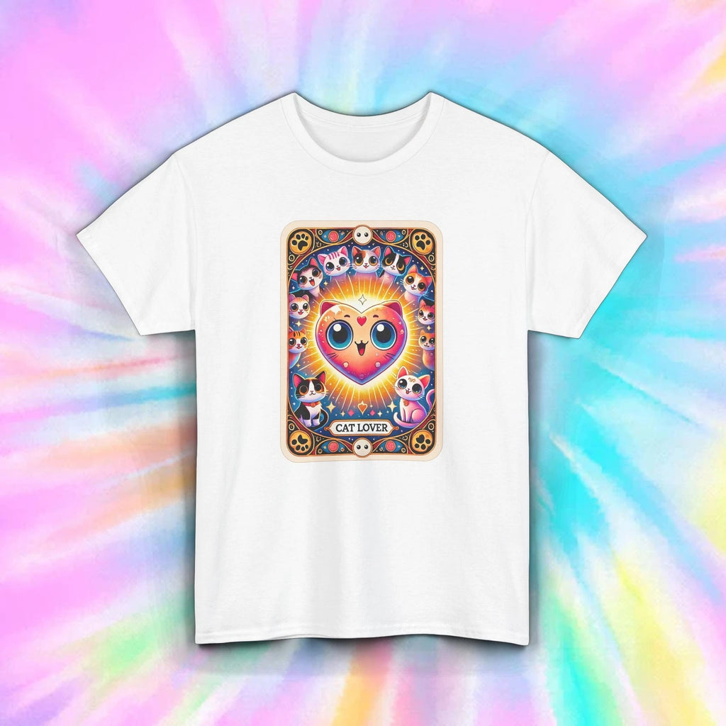Cat Lover Shirt Cute Kawaii Heart Eyes Kitten Tarot Graphic Tee S-5XL