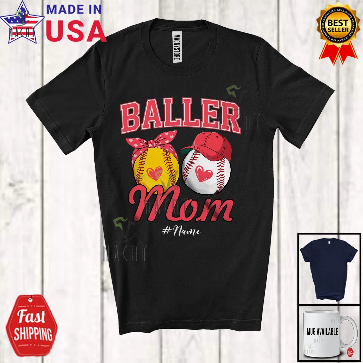Custom Name Ball Player Mom; Joyful Mother's Day Baseball Softball T-Shirt
