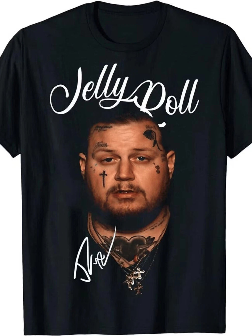 Stylish Black T-Shirt Featuring Bearded Man Portrait with Intricate Face Tattoos