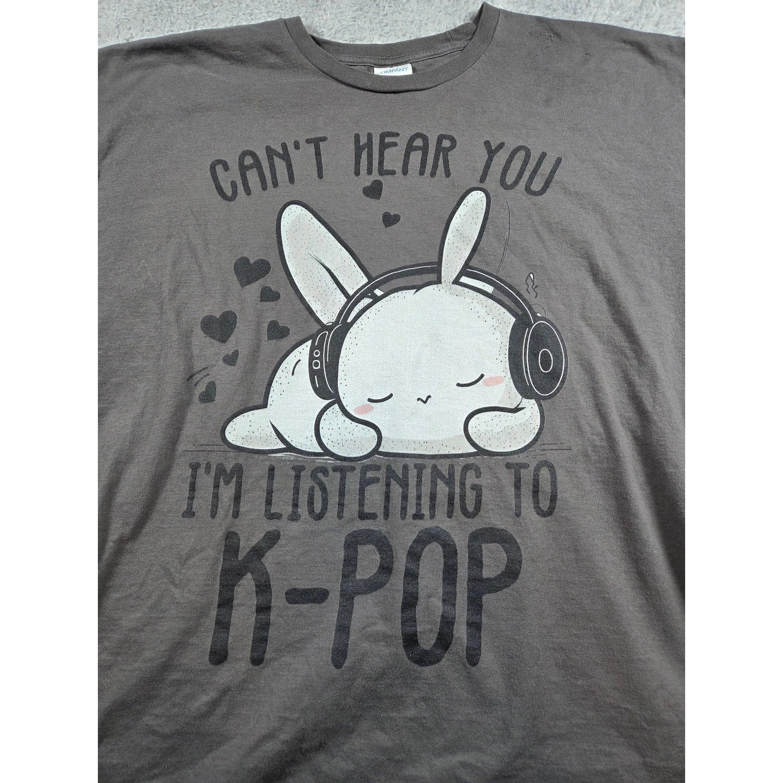 Port & Company Mens 2XL K-Pop Bunny Graphic Tee Charcoal Gray Ring Spun Cotton