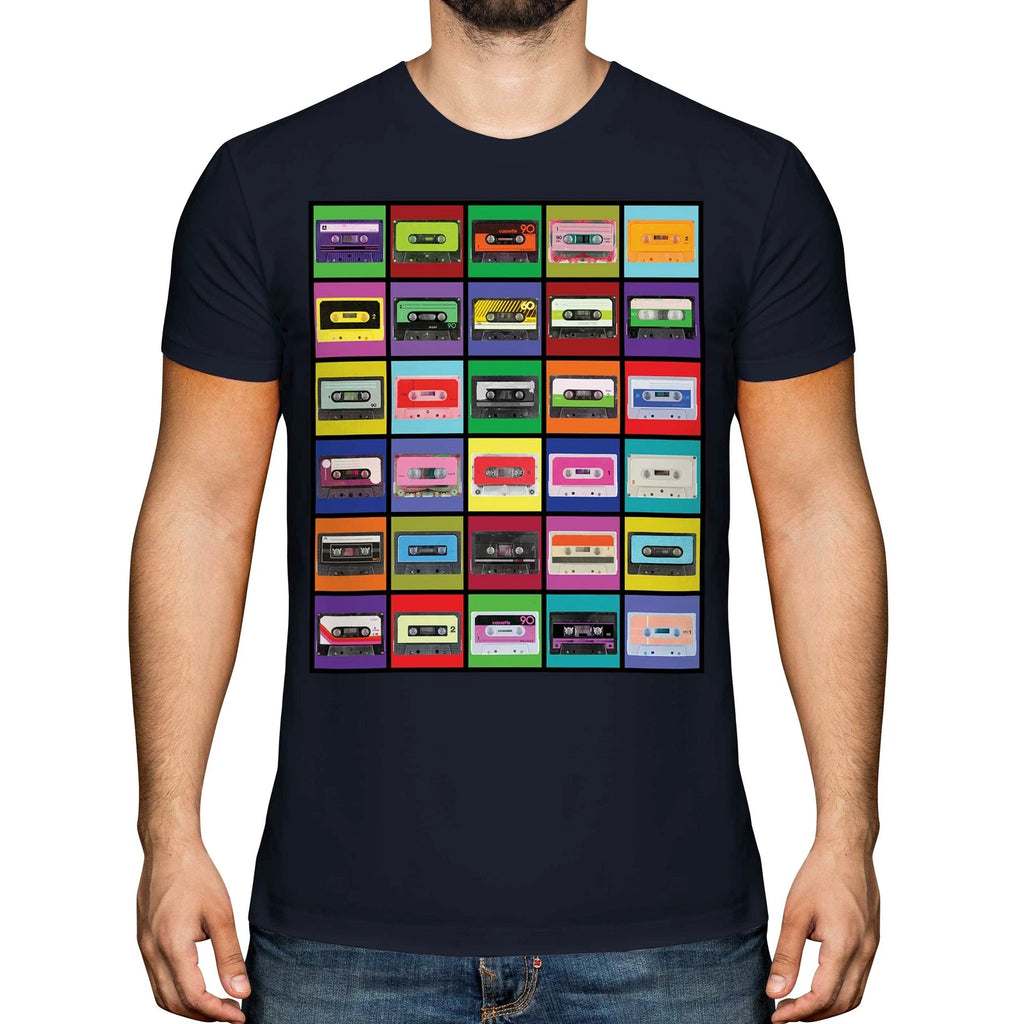 POP ART CASSETTE TAPES MENS FASHION PRINT T-SHIRT TOP VINTAGE MUSIC 70S 80S 90S