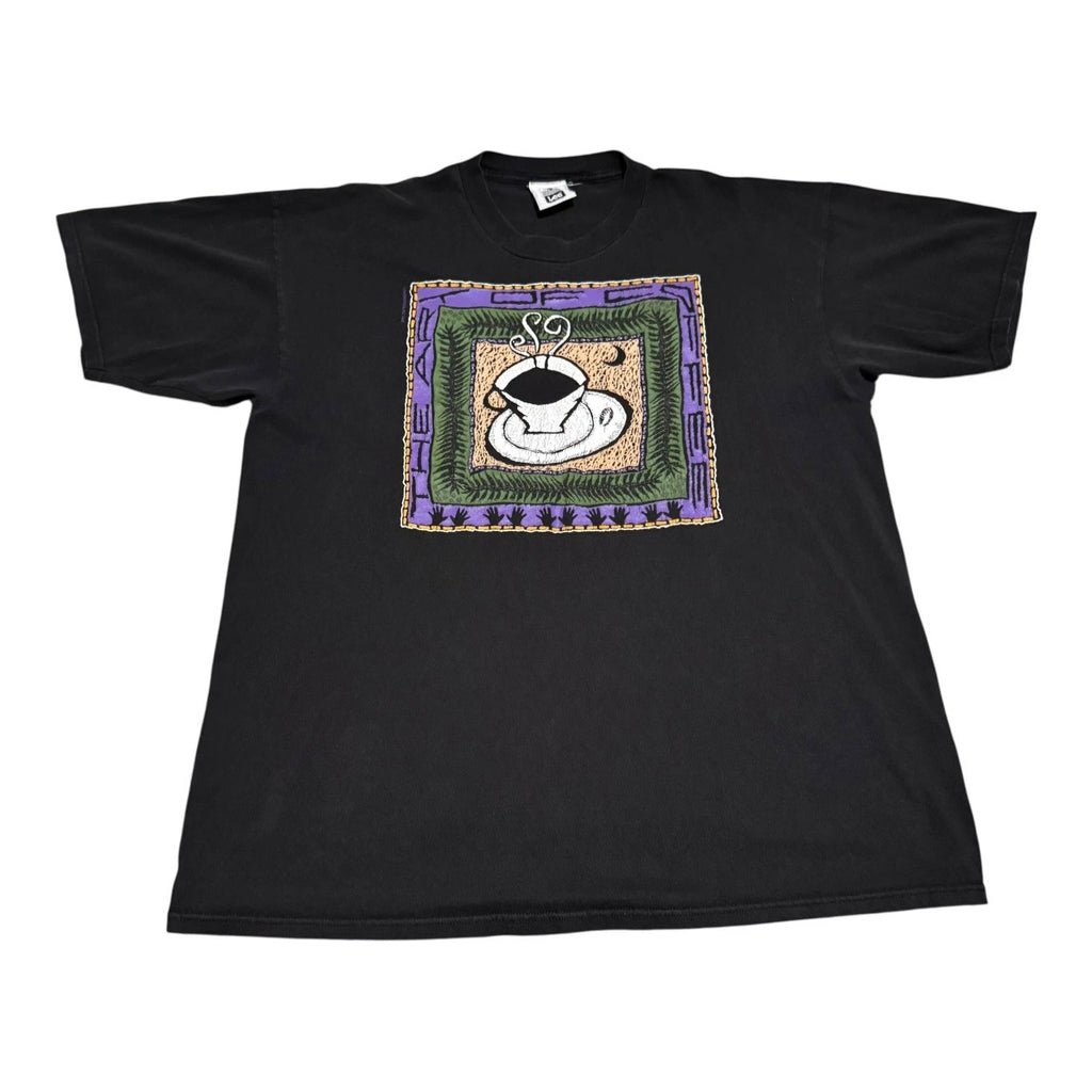 Vintage 1992 Lee The Art of Coffee Cotton Espresso Latte Black Shirt Men's XL