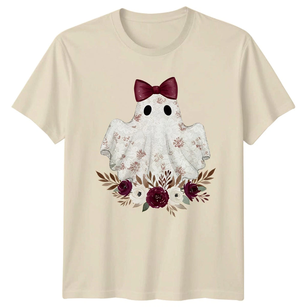 Cute Floral Ghost Womens T-Shirt Halloween Autumn Gift For Her