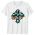 Bohemian Turquoise Cross Leopard Print Womens T-Shirt Cowgirl Boho Western