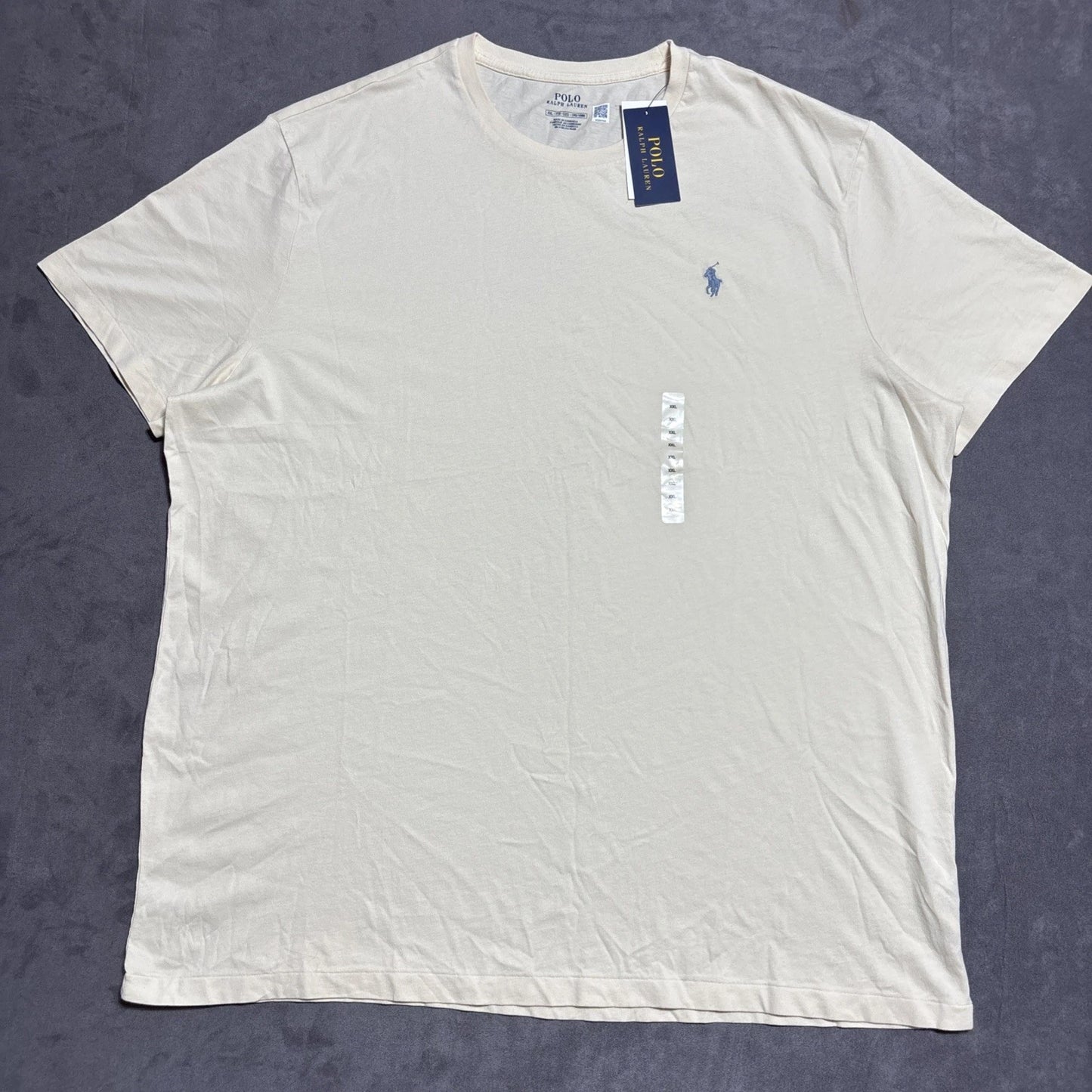 Polo Ralph Lauren Crewneck Tee Mens XXL Cream Blue Pony Logo Preppy Minimalist